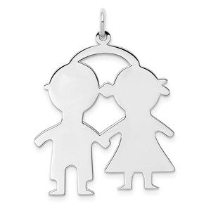 Million Charms SS Rh-plt Engraveable Boy/Girl Front/Satin Back Disc Charm